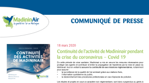 18/03/2020 - Continuité de l’activité de Madininair pendant la crise du coronavirus – Covid 19